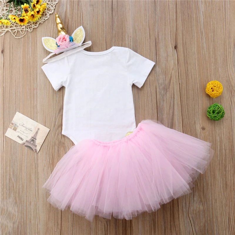 Newborn Baby Girl 1st Birthday Unicorn Party Clothes Costume Toddler Kids Girls Lace Romper Bodysuit Tutu Skirts Dress Clothes