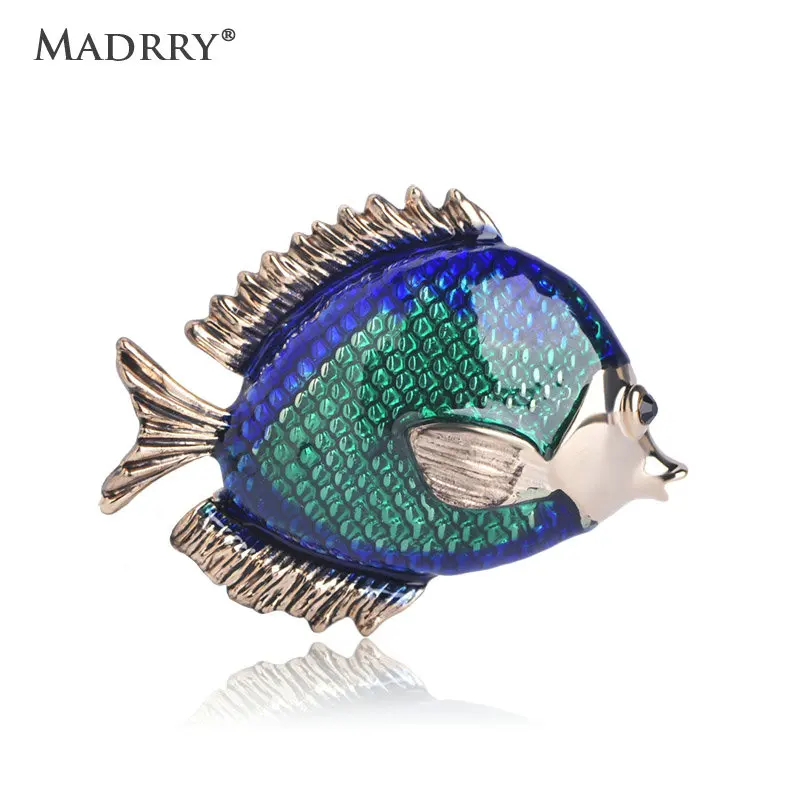 Madrry Latest Vivid Fish Shape Brooches Blue Enamel Animal Brooch For Children Women Suit Dress Sweater Scarf Pins Accessories