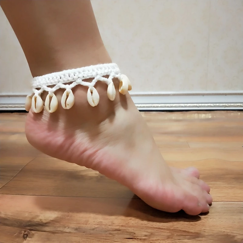 Crochet  Simple Seashell Ankle Crochet Pendant Anklet Bohemia Foot Jewelry Summer Beach Anklets On Foot Ankle Bracelets