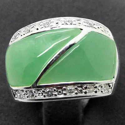 

Natural Green Natural jade 22X16mm 925 Sterling Silver Marcasite Ring Size 7/8/9/10