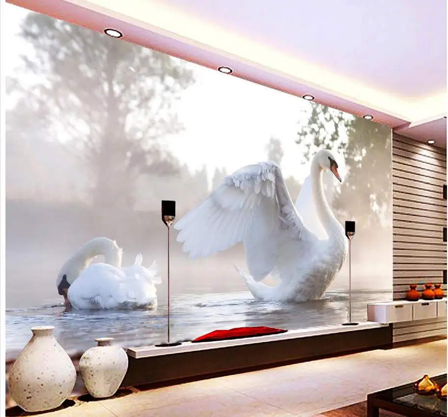 

3d customized wallpaper Home Decoration 3d landscape wallpaper Swan decorative painting window mural wallpaper