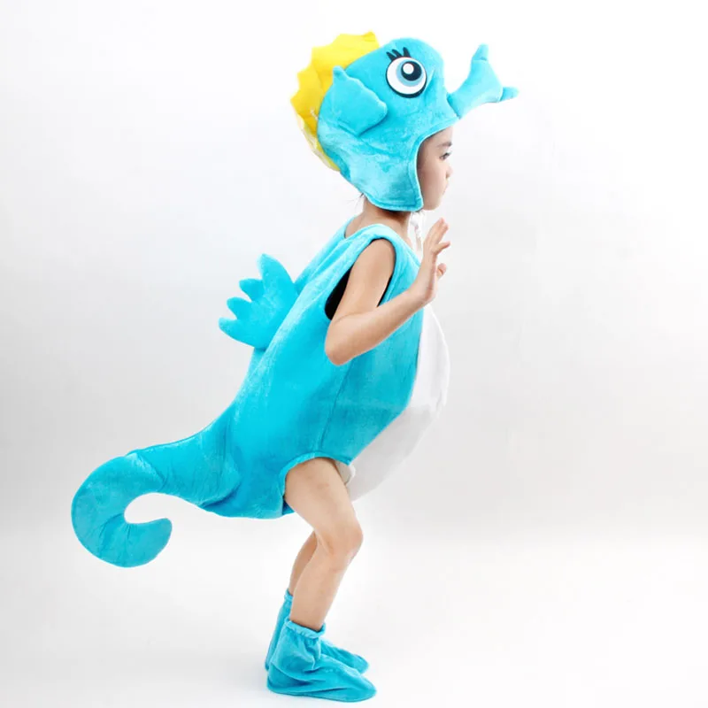 Children kid blue purple orange hippocampus sea horse costume Halloween party cosplay animal costume clothes for boy girl image 3