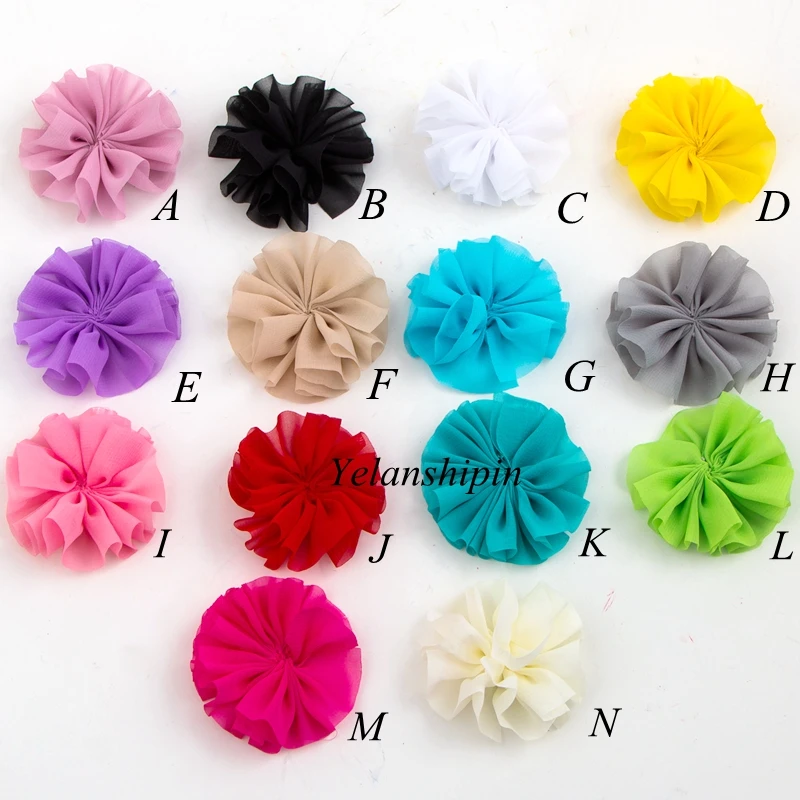 120pcs/lot 6.5cm 15colors Hair Clips DIY Solid Chiffon Ballerina Hair Flower For Girl Accessories Fabric Flowers For Headbands