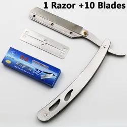 1set Men Straight Barber Edge Steel Razors Folding Shaving Knife Hair Removal Tools With 10pcs Blades 77-01