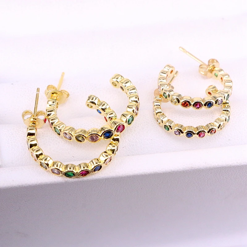 

6 Pairs, Fashion circle shape rainbow cz zirconia stud earrings in 18mm/22mm