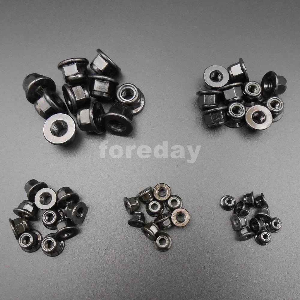 

1 Set of 50PCS 5 KINDS M3 M4 M5 M6 M8 Nylon Insert Hex Flange Lock Nuts Carbon Steel Flange nut Black Zinc (10PCSX5) *BT965-969