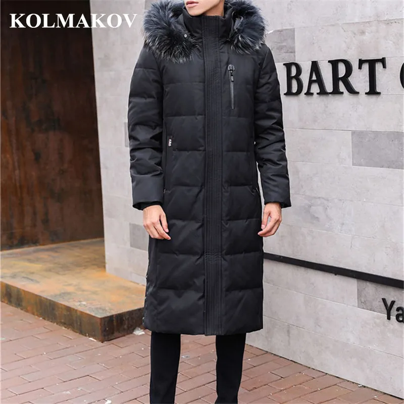 

KOLMAKOV New Men's Goose Down Jacket Winter X-long Parkas Large Size S-5XL, 6XL Mens Hooded Coats Black Army Green Down Jackets