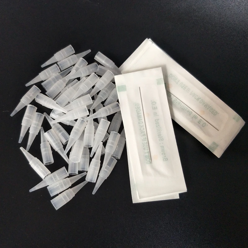 

200Pcs 1rl Permanent Makeup Needles Caps 200pcs Traditional Needle Tips Microblading For Tattoo Eyebrow Pen Machine