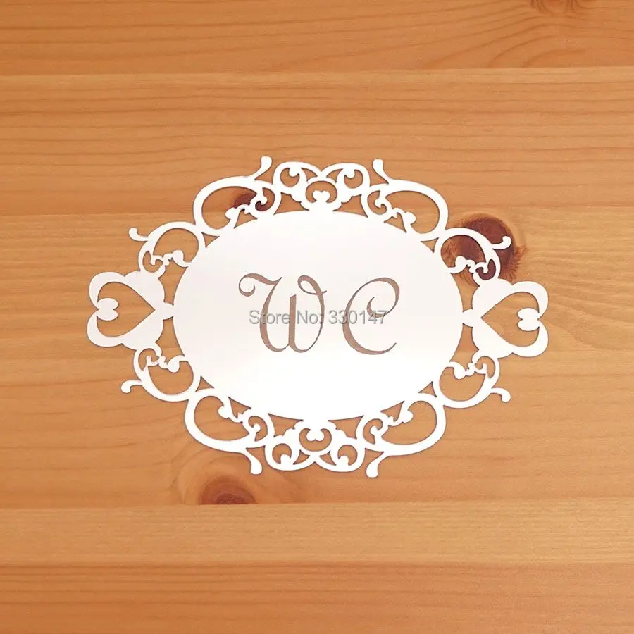 WC Logo Sign Personalized Toilet Door Signature Oval Carved Public Bathroom Indicator Acrylic Mirror Wall Stickers Home Decor image 2