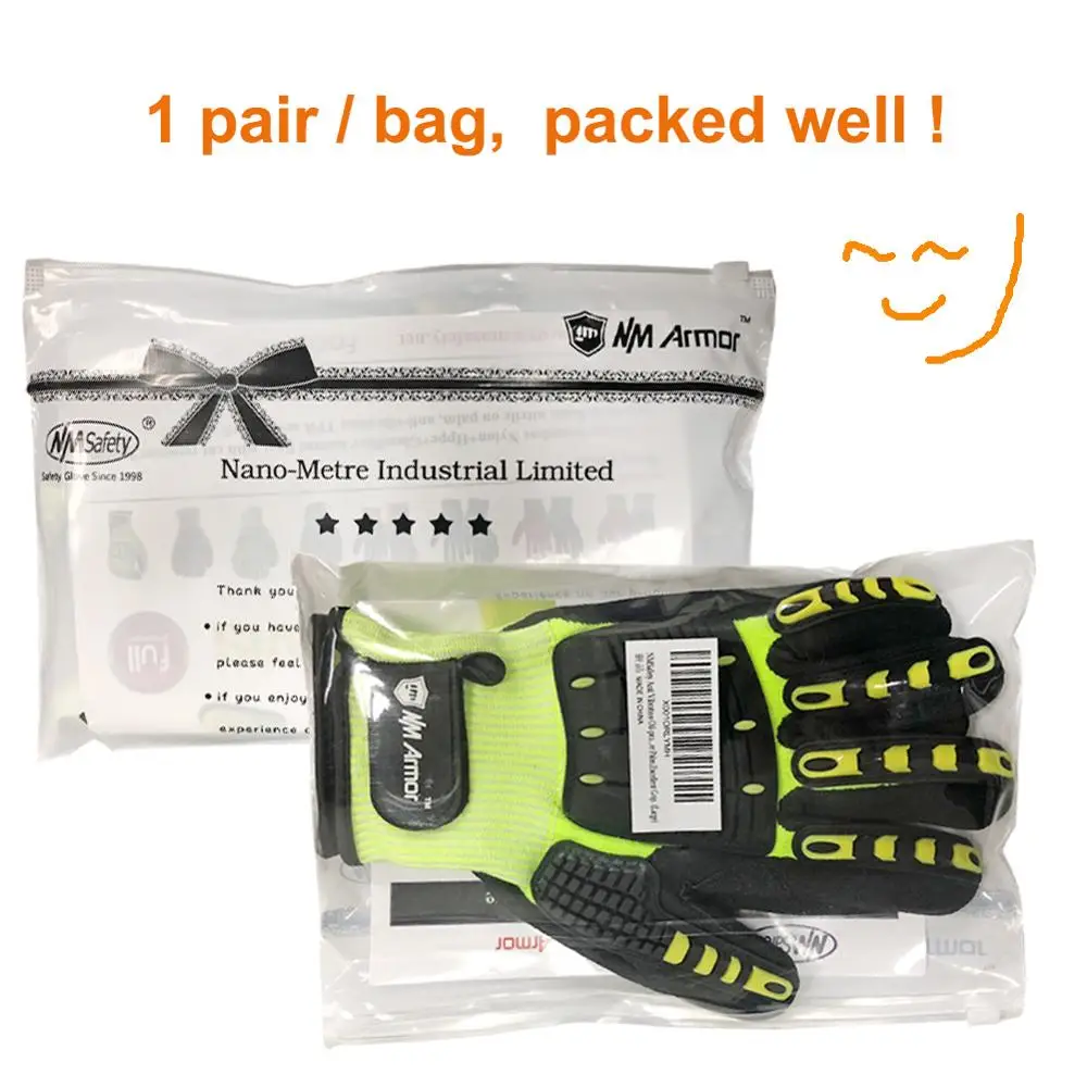 NMSafety 1 Pack ANSI A5 Anti Cut Work Glove with Cut Level 5 Liner Mechanic Anti-Impact Shock Absorbing Gloves.