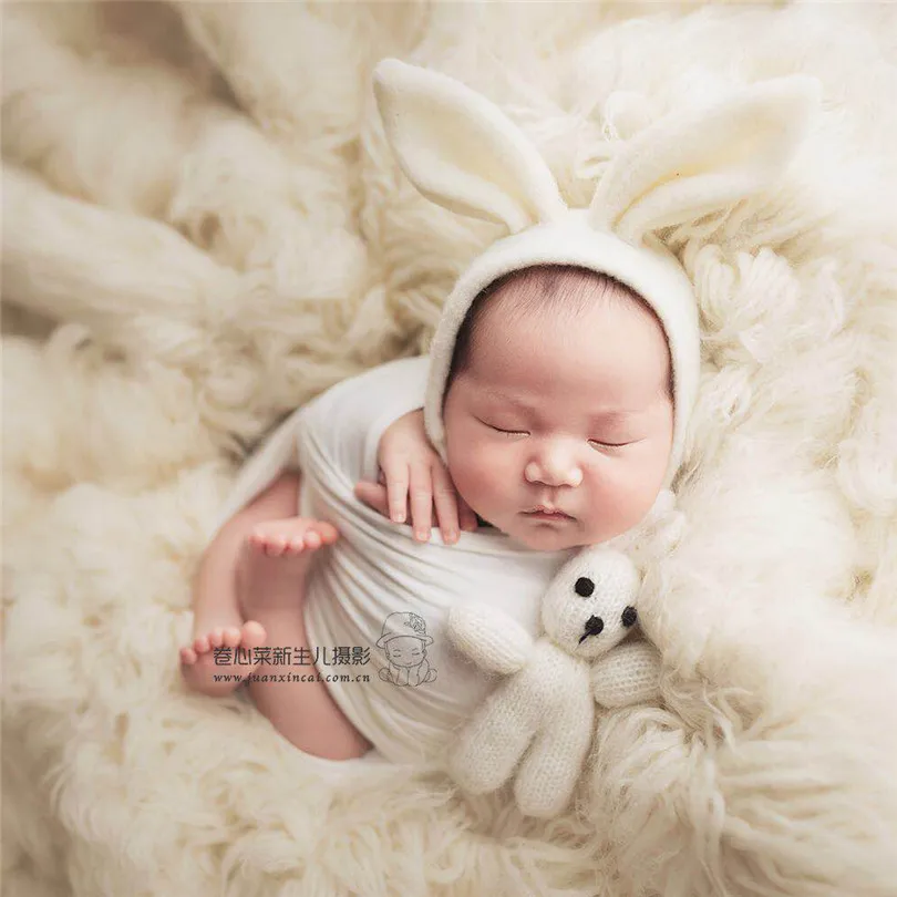 Набор игрушек с капюшоном для новорожденного кролика для фотосессии, реквизит для новорожденных, плюшевый кролик, шапка для маленьких девочек, реквизит для фотосессии
