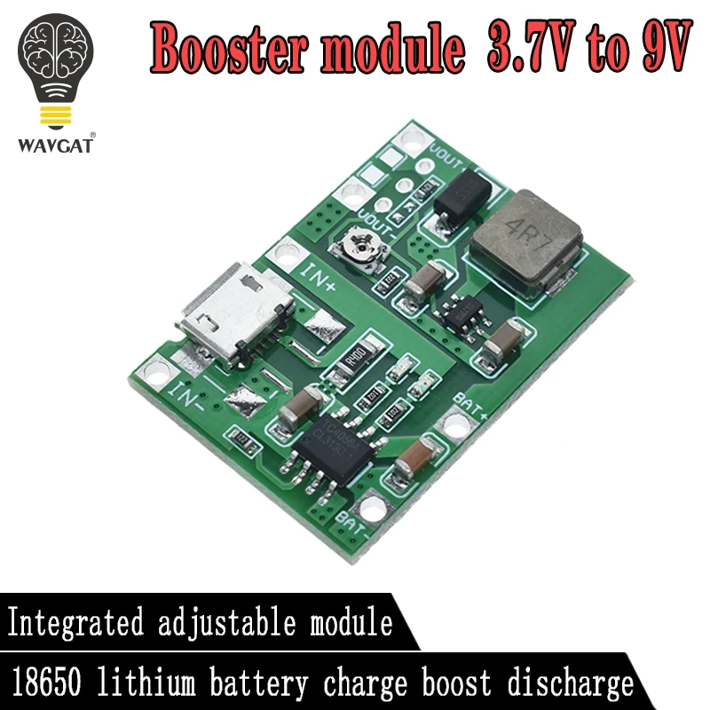 WAVGAT Lithium Li-ion 18650 3.7V 4.2V Battery Charger Board DC-DC Step Up Boost Module TP4056 DIY Kit Parts