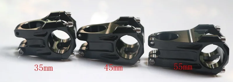 Black Stem for Mountain Bike, 0Degree, 31.8mm, Clamp Diameter 35mm, 45mm, 55mm