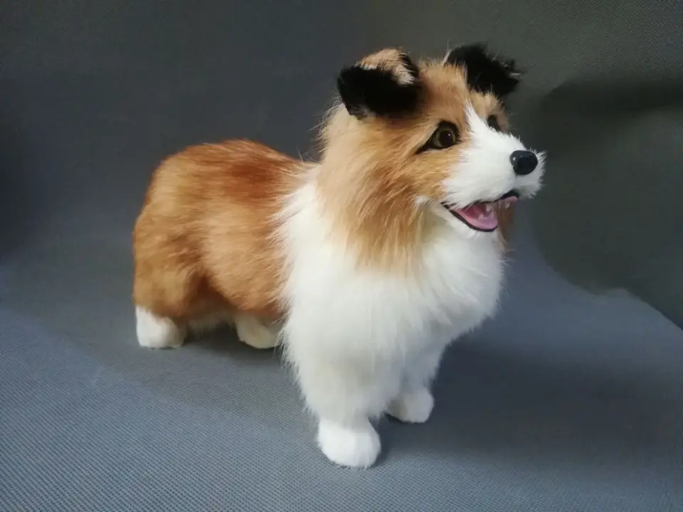 Grande brinquedo da vida real para decoração de casa, borda marrom, modelo Collie, pastor, 24x19cm, adereços, presente, d0185