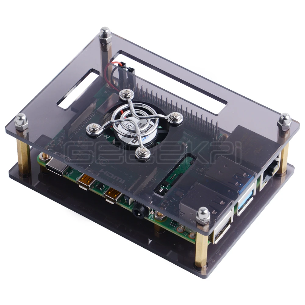 GeeekPi Clear/Dark Brown Acrylic Case for Raspberry Pi 4 Model B, Case with Cooling Fan for Raspberry Pi 4B / 3B+ / 3B /2B Board