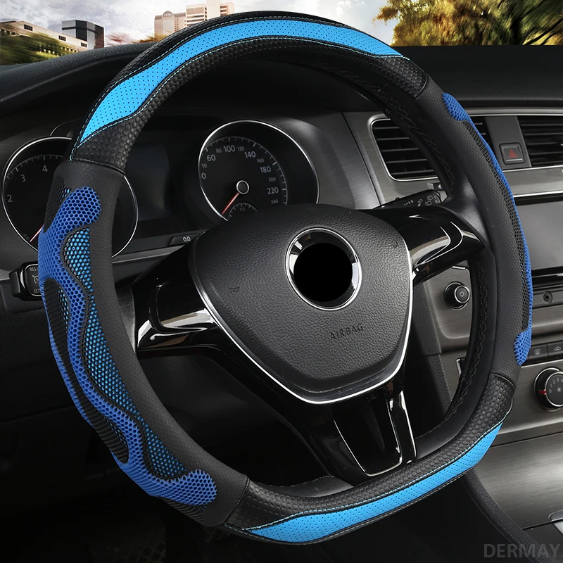 DERMAY Luxury Car Steering Wheel Cover Non-slip Fit O Shape D Shape Standard Steering Wheel High Quality Interior Accessories