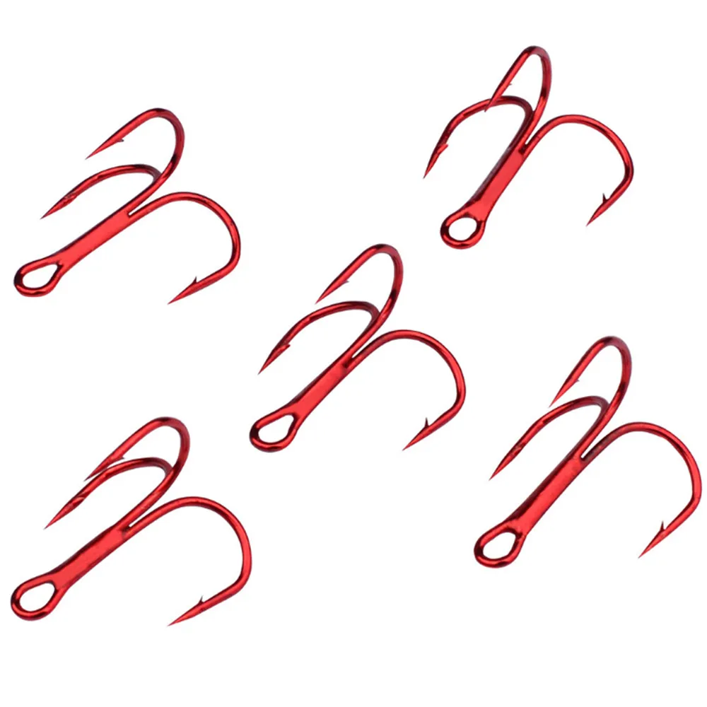 10Pcs/lot Red Fishing Hooks High Carbon Steel Material Treble Treble Fishing Hook  Round Bend 2# 4# 6# 8# 10 # Fishing Tackle