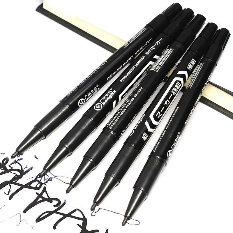 5pcs/lot Wholesale Twin Tip Permanent Marker Pen Fine Point Waterproof Ink Thin Nib Crude Nib Black Ink 0.5mm-2mm Fine Color image 3