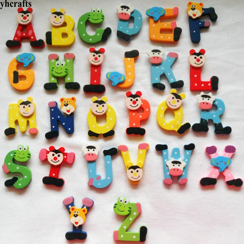 26PCS/LOT.Cute capital A-Z letter alphabet wood fridge magnet English Chinese learning Self learning Teach your own Kindergarten