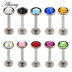 Alisouy 1pc Cartilage Stainless Steel Earring Flat CZ Crystal 16G Labret Lip Piercing Tragus Rings Helix Ear Stud Body jewelry