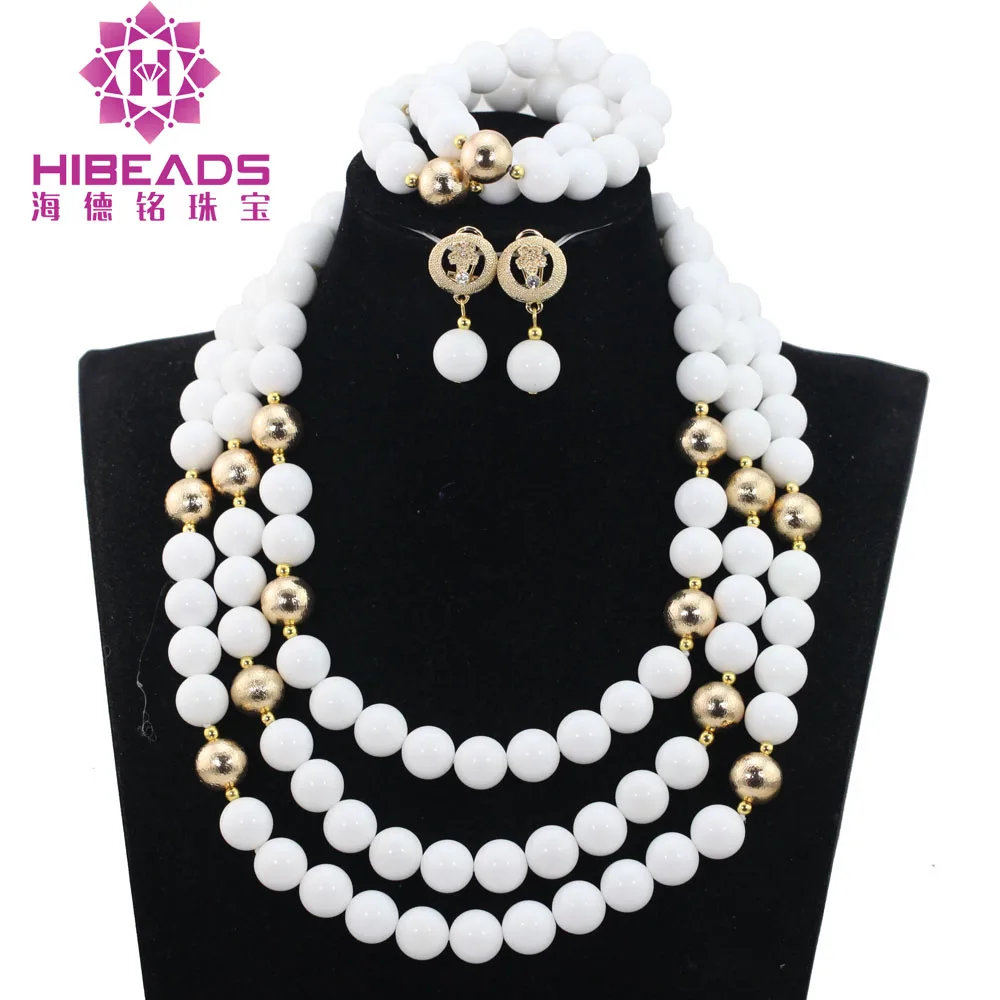 

New Trendy 16 Colors Fashion Sets White African Beaded Jewelry Set Wedding Women Costume Jewellery Set 2017 Free Shipping ABH442