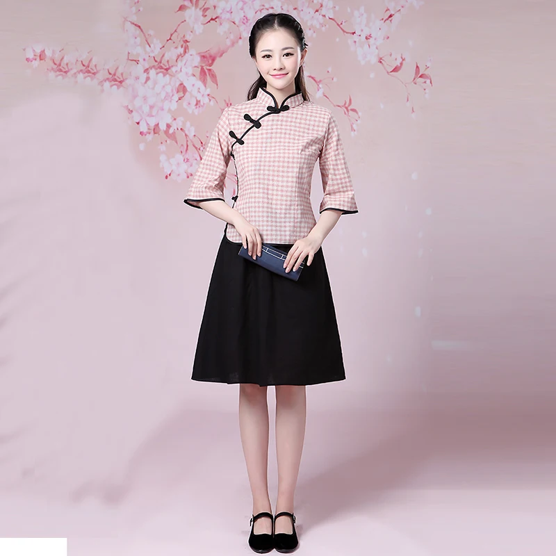 China Vietnam Ancient Students adult female cotton Linen Made youth Dress Suit winter uniforms graduation Chorus Top + Skirt