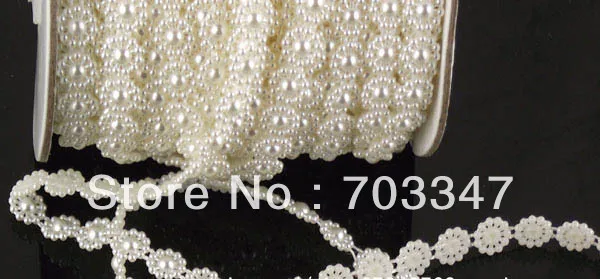 6 ROLLS (25 METERS/ROLL) X 1cm FLOWER  PEARL  TRIM IN IVORY,Flat flower pearl beads by the yard    * FREE SHIPPING