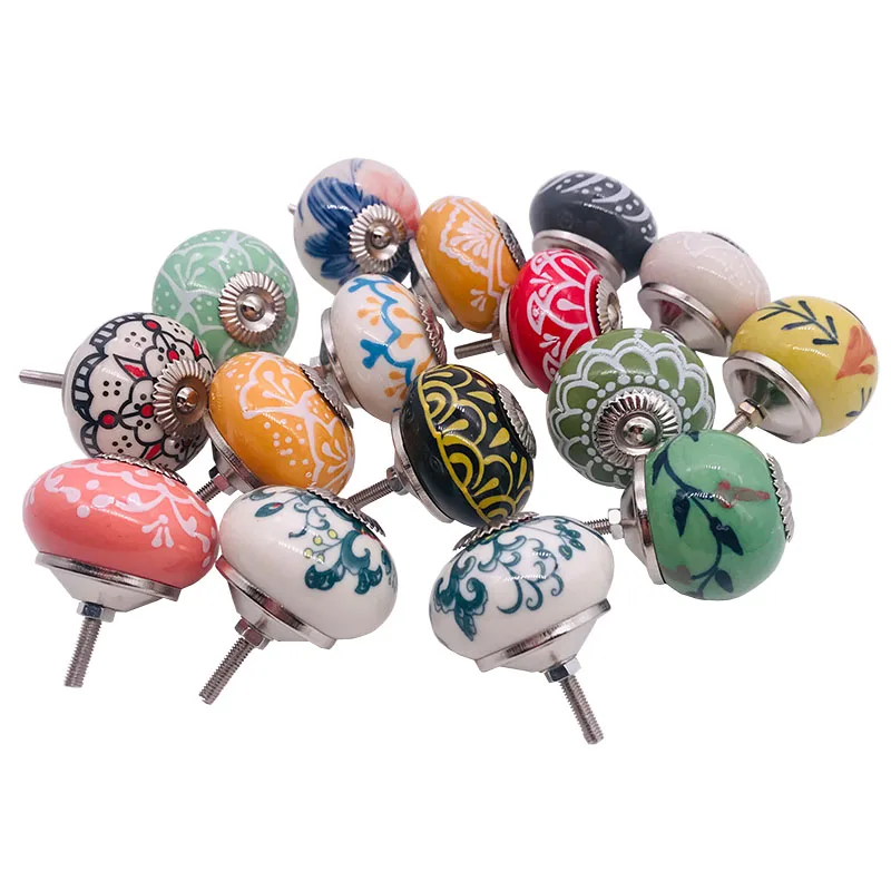 1pcs Assorted Multicolor Vintage Floral Ceramic Round Drawer Knobs Dresser Cabinet Cupboard Wardrobe Pull Handles Door Knobs