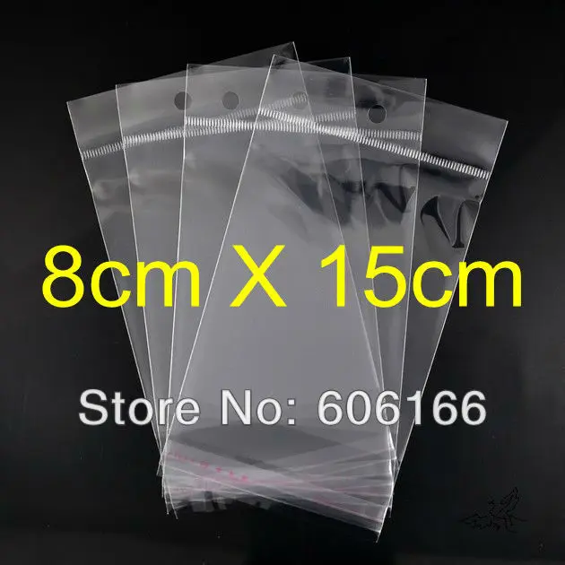 1000pc/lot 8*15 cm Hanging Hole Clear Self Adhesive Seal Poly OPP Bag Plastic Packaging Bags