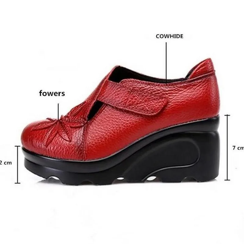 Top Cowhide Genuine Leather Shoes Women Shoes High Heels 2024 New Spring Fashion Casual Shoes Wedges Women Pumps Wedding Shoes