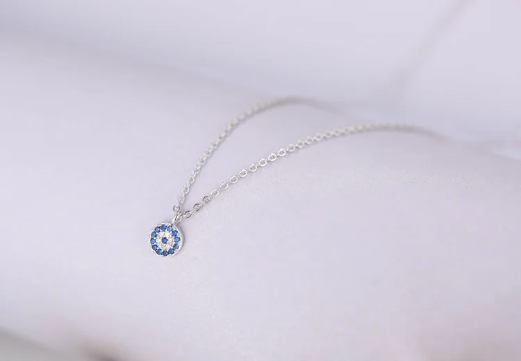 925 Stamp Silver Color Eyes Of Evil Necklaces Pendants Women Blue Cubic Zircon Wedding Necklaces&Pendants Jewelry image 3