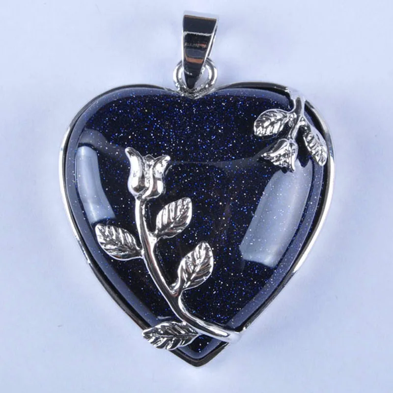 Blue Sandstone Bead Pendant Heart Jewelry For Woman Gift S568