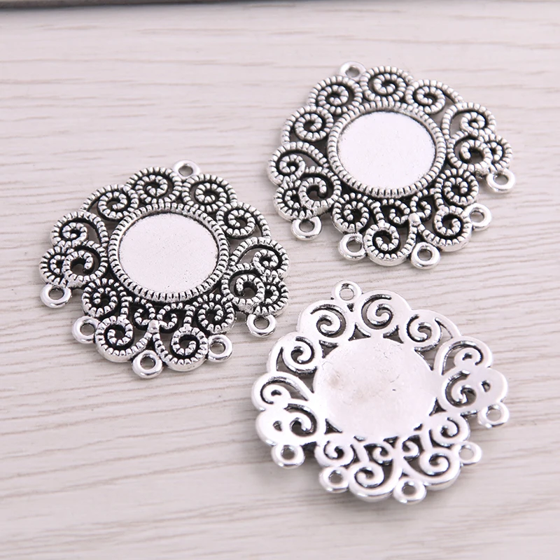 SWEET BELL 6pcs/lot 12mm Inner Size Two Color Fame Style Flowers Cabochon Connector + Glass Base Setting Charms Pendant