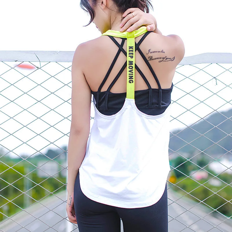 CHU YOGA Letter Print T Word Professional Yoga Vest Sleeveless Sport Women Running Gym Shirt Cover Up Backless Fitness Top V1408