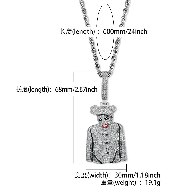 Hip Hop Micro Pave AAA CZ Cubic Zirconia Bling Ice Out Clown Pendants Necklace for Men Rapper Jewelry Drop Shipping