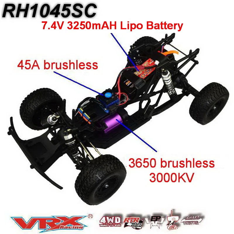 Samochód RC 70 km/h bezszczotkowy szybki VRX RACING RH1045SC 4WD RTR 1/10 elektryczna ciężarówka Rc, zabawka dla dzieci dorosłych