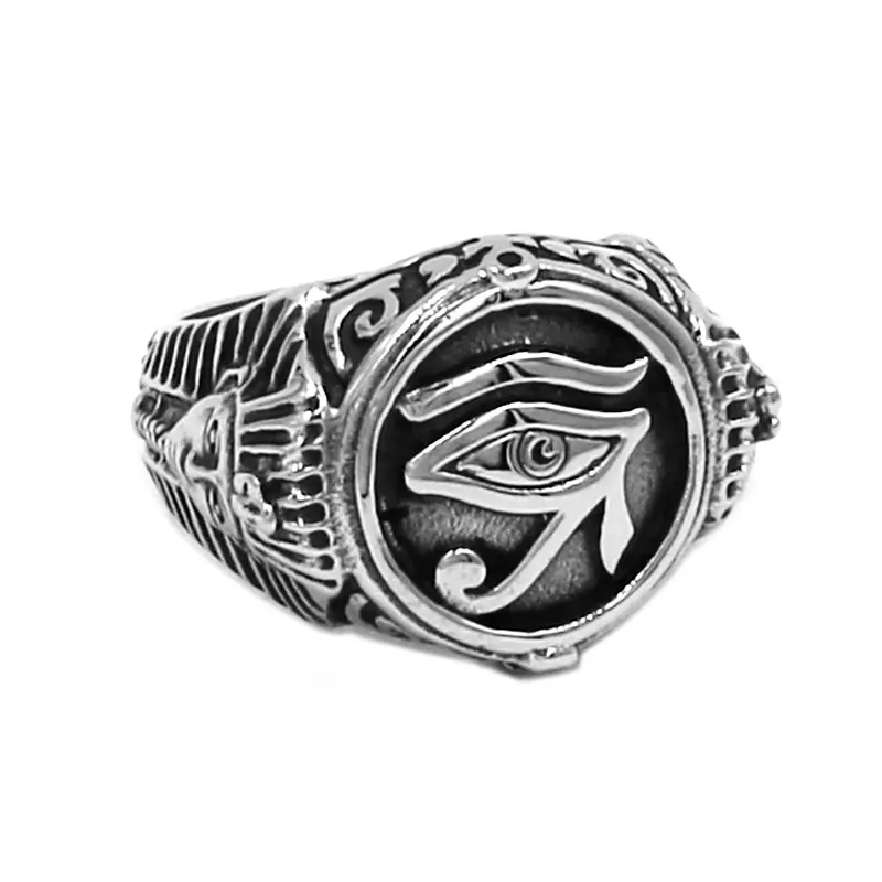 Egyptian Eye of Horus Ra Udjat Amulet Ring Stainless Steel Ring Egypt Pharaoh Tutankhamun Cross Biker Men Ring Wholesale SWR0741