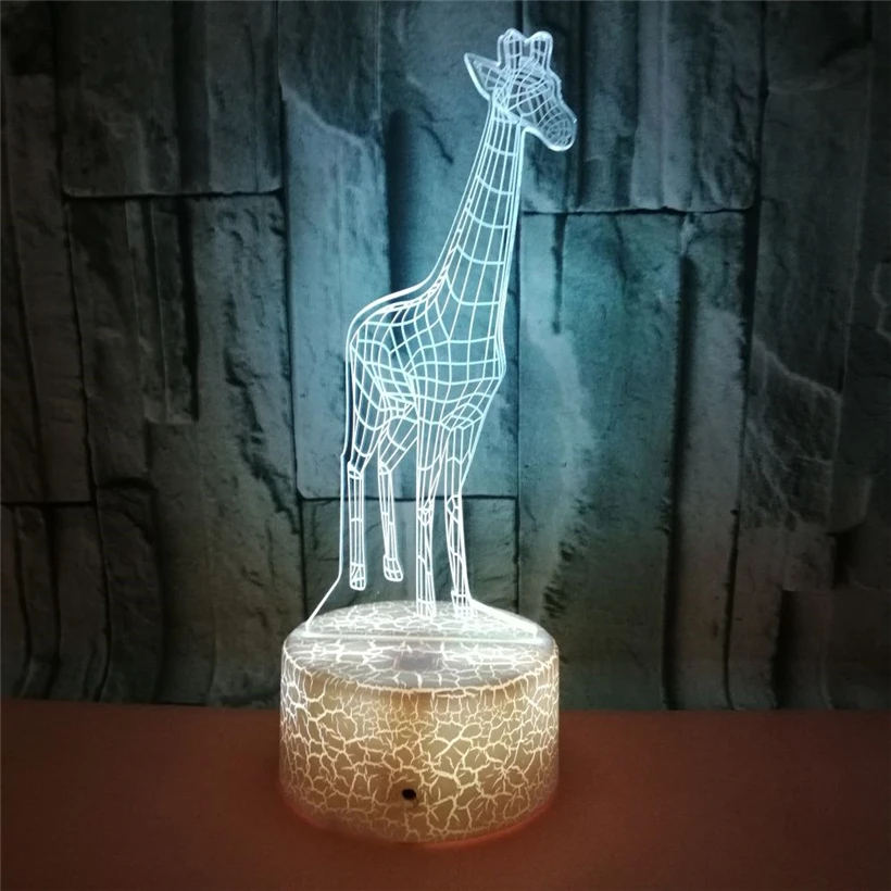 

Lovely Giraffe 3D Night Light Acrylic 7 Color Changeable Animal Nightlight USB Crack Base Bedroom LED Lamp Children's Gift