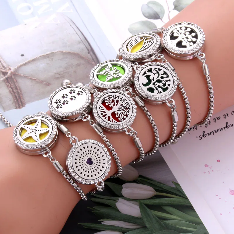 New Bracelets bangle Aroma Diffuser Perfume Essential Oil Aromatherapy Lockets jewelry Fashion Crystal bracelet Adjustable