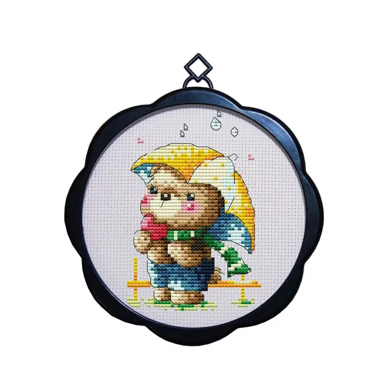 Cross Stitch Kit Embroidery with frame painting, mini small simple little dog puppy bear pattern ornament paintings image 5