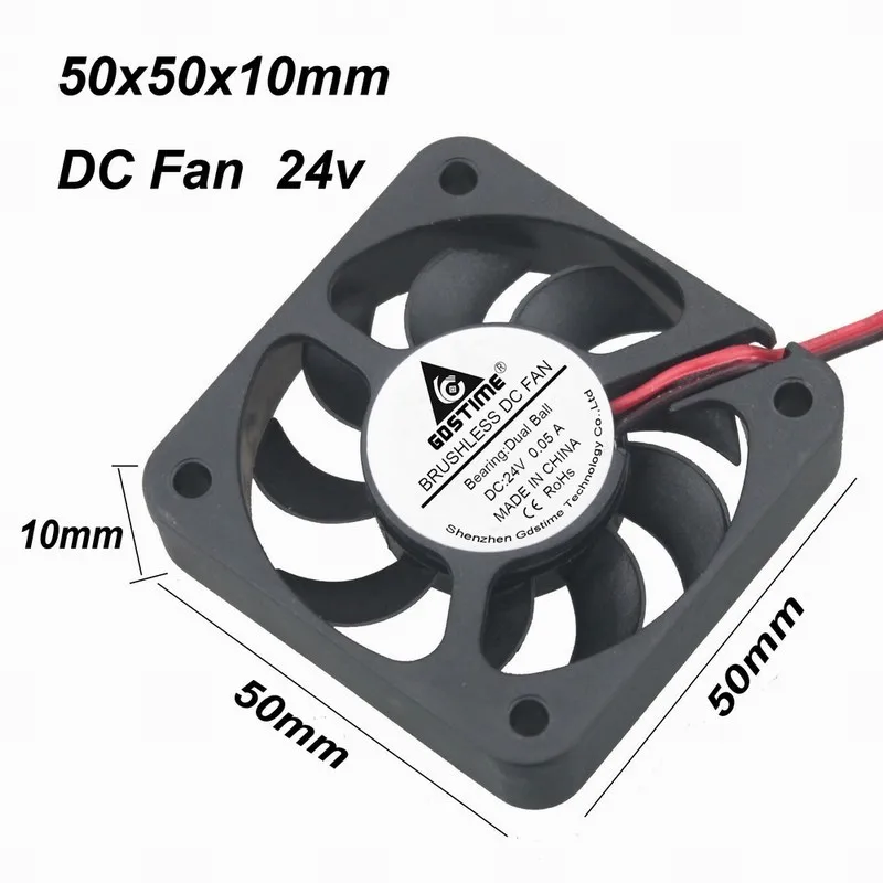 Gdstime 100pcs 50x50x10mm DC 24V Dual Ball Bearing 5010 2Pin Brushless Cooling Computer Fan 50mm x 10mm 5cm