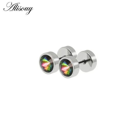 Alisouy 2 Pieces Stud Earrings Unisex Piercing Stud Earrings Tragus Cartilage Body Jewelry Crystal Stud Earrings Men Women