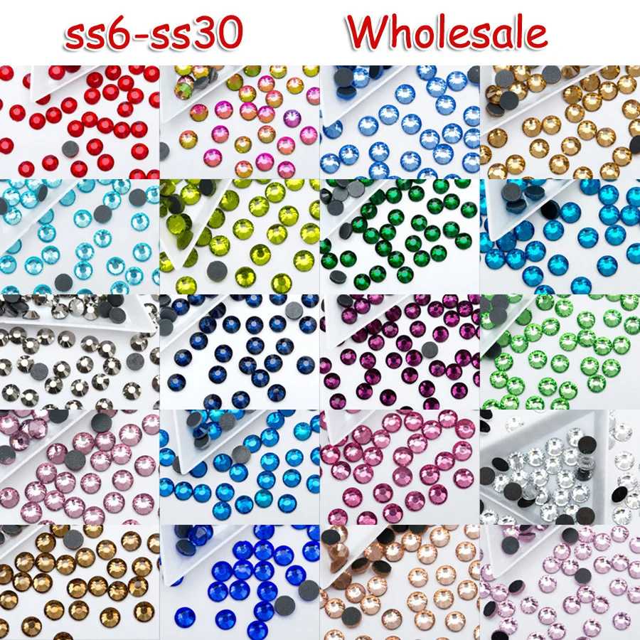 1440 piezas SS6-SS20 Piedras de Cristal Planas de Múltiples Colores con Base Adhesiva, Cristales Negros, Strass, Cuentas de Vidrio