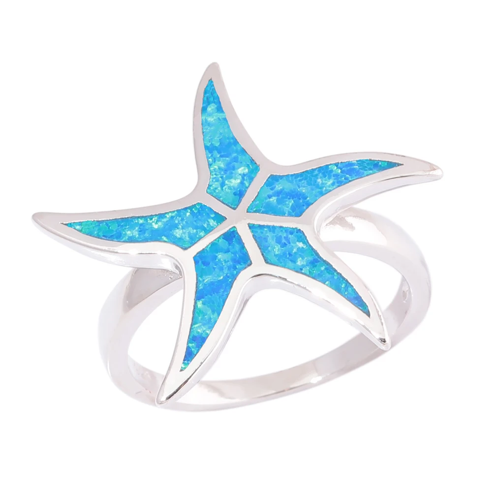 CiNily Created Blue Fire Opal Star Silver Plated Wholesale Hot Sell for Women Jewelry Ring Size 6-10 OJ9614