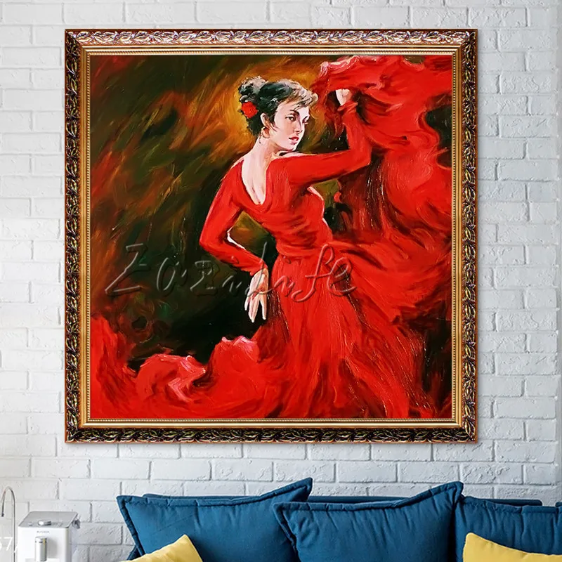 Spanish Flamenco Dancer painting - latina, woman Oil painting on canvas hight Quality Hand-painted Painting latina painting Red