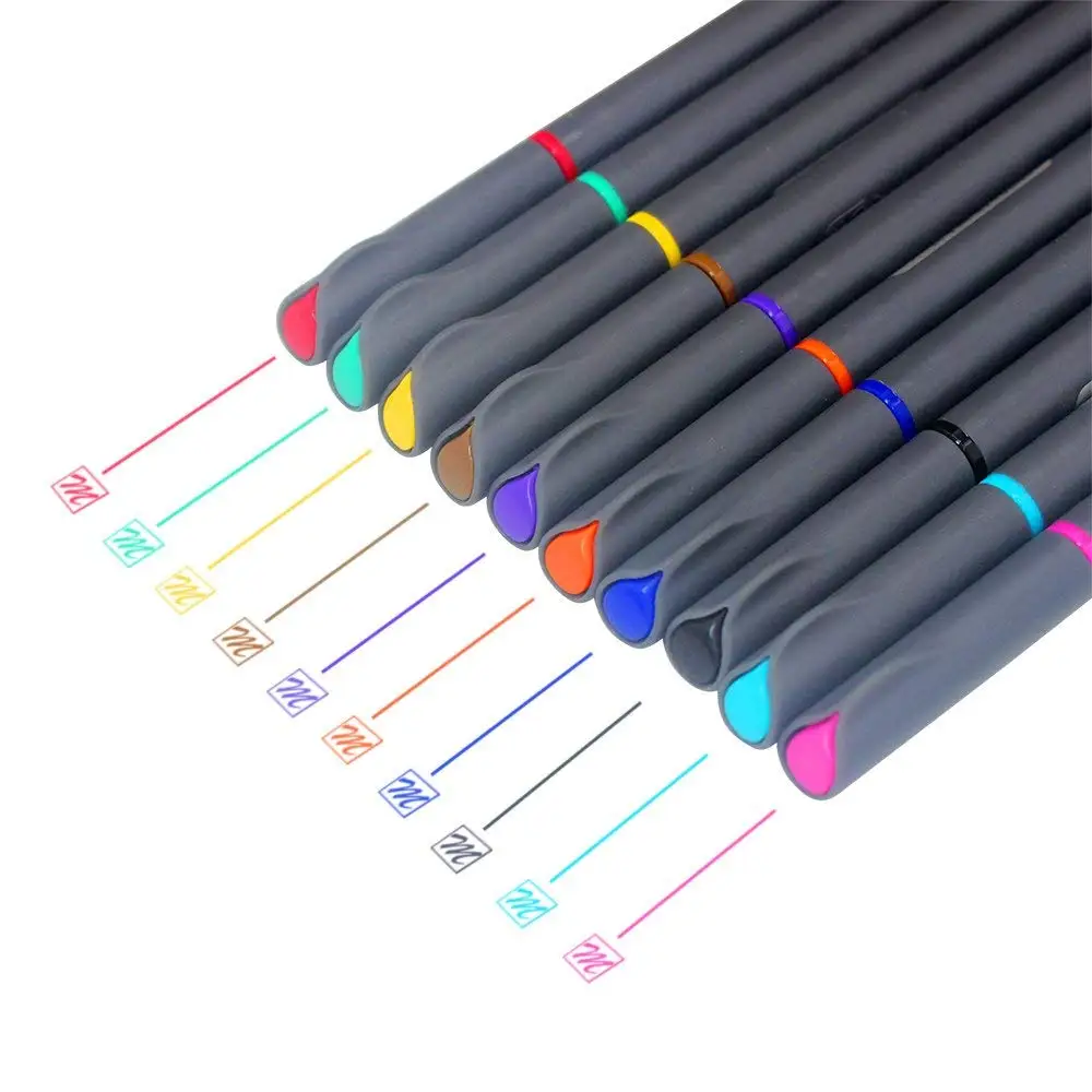 Fineliner Color Pen Set, 0.4mm Colored Fine Liner Sketch Drawing Pen, Pack of 10 Assorted Colors