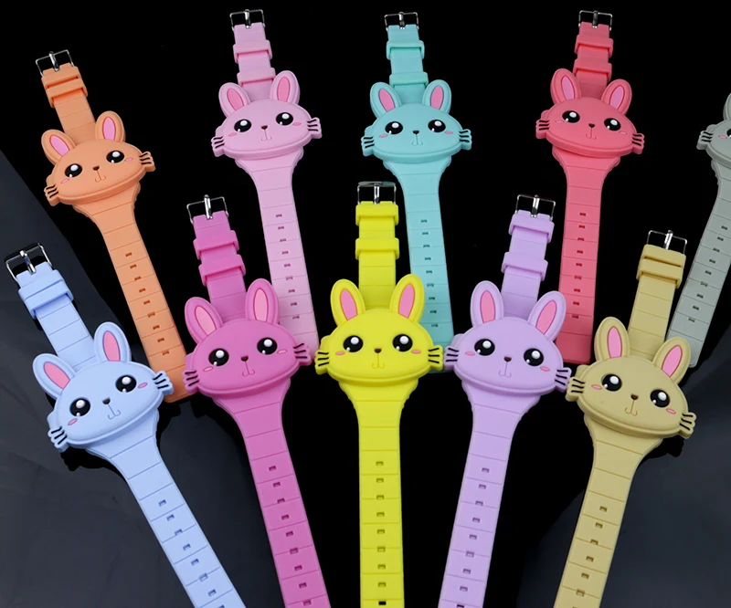 Lovely Rabbit Cartoon Children Watches Flip Cover Rubber Electronic Kids Watch for Boy Student Girls Clock Reloj Infantil Saati