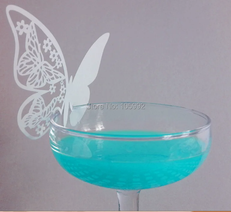 white butterfly Laser cut wedding cup card place cards escort card on goblet party decoration 108pcs/lot