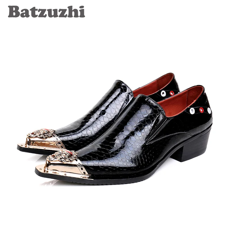 

Batzuzhi Luxury Men Shoes Korean Fashion Nightclub Hair Stylist Shoes for Men Knit Cow Leather Low Heels Dress Shoes Men Party