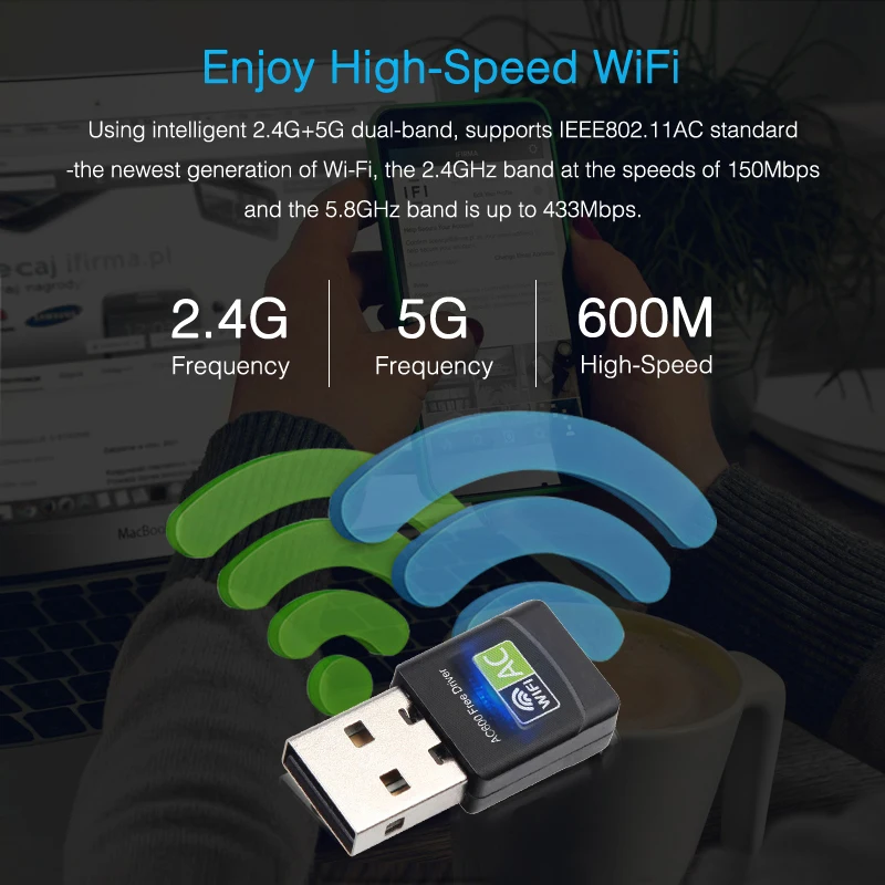 USB WiFi Adapter Network Card USB Ethernet 600Mbps 5Ghz Wi-Fi Adapter WiFi Receiver PC Antenna WiFi Dongle USB Wi Fi Adapter